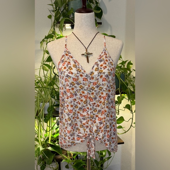 Pink Rose Floral Button-Down Blousy Tank - Picture 2 of 7